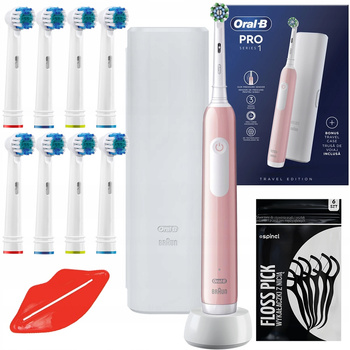 SZCZOTECZKA ELEKTRYCZNA DO ZĘBÓW ORAL-B PRO SERIES 1 RÓŻOWA ETUI DODATKI