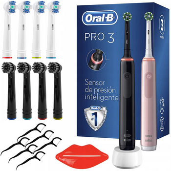 Szczoteczka Oral-B Pro 3 3900N Czarna+Różowa Dwupak + precision w/a + 3d white zam