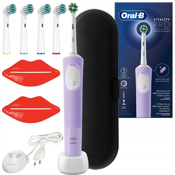Oral-B Vitality Pro D103 Lilac Violet + końcówki zamienne + etui czarnei +2x usta