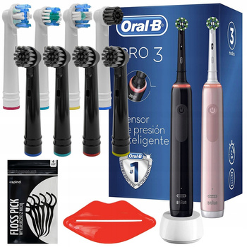 Szczoteczka Oral-B Pro 3 3900N Czarna+Różowa Dwupak + mix końcówek + precision w/a